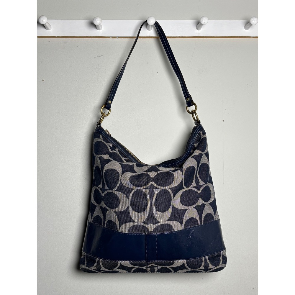 Coach Legacy Signature Denim Hobo Bag Y2K Navy Blue Style 12549